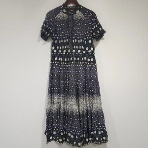 Free People Rare Feelings Maxi Tiered Dress Womens M Multi Floral Ruffle Trim